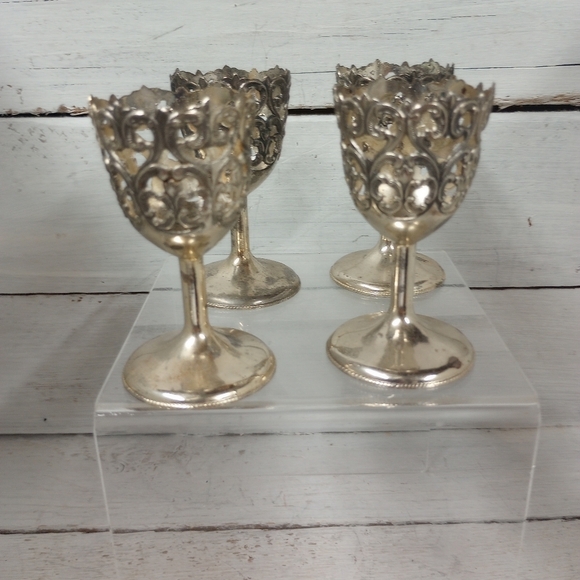 Vintage Item Other - Vintage Antique Set of 4 Metal Silver Plated Tulip Cordial Glass Holders Cups.
